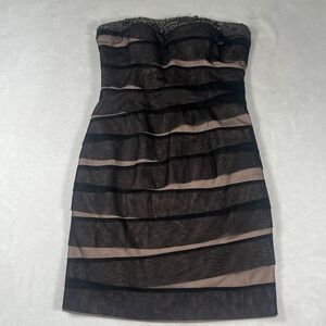 Adrianna Papell Dress Womens 4 Black Nude Strapless Beaded Cocktail Party